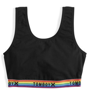 Tomboy X Rainbow Black Logo Band Essential Soft Bra Size Small Bralette